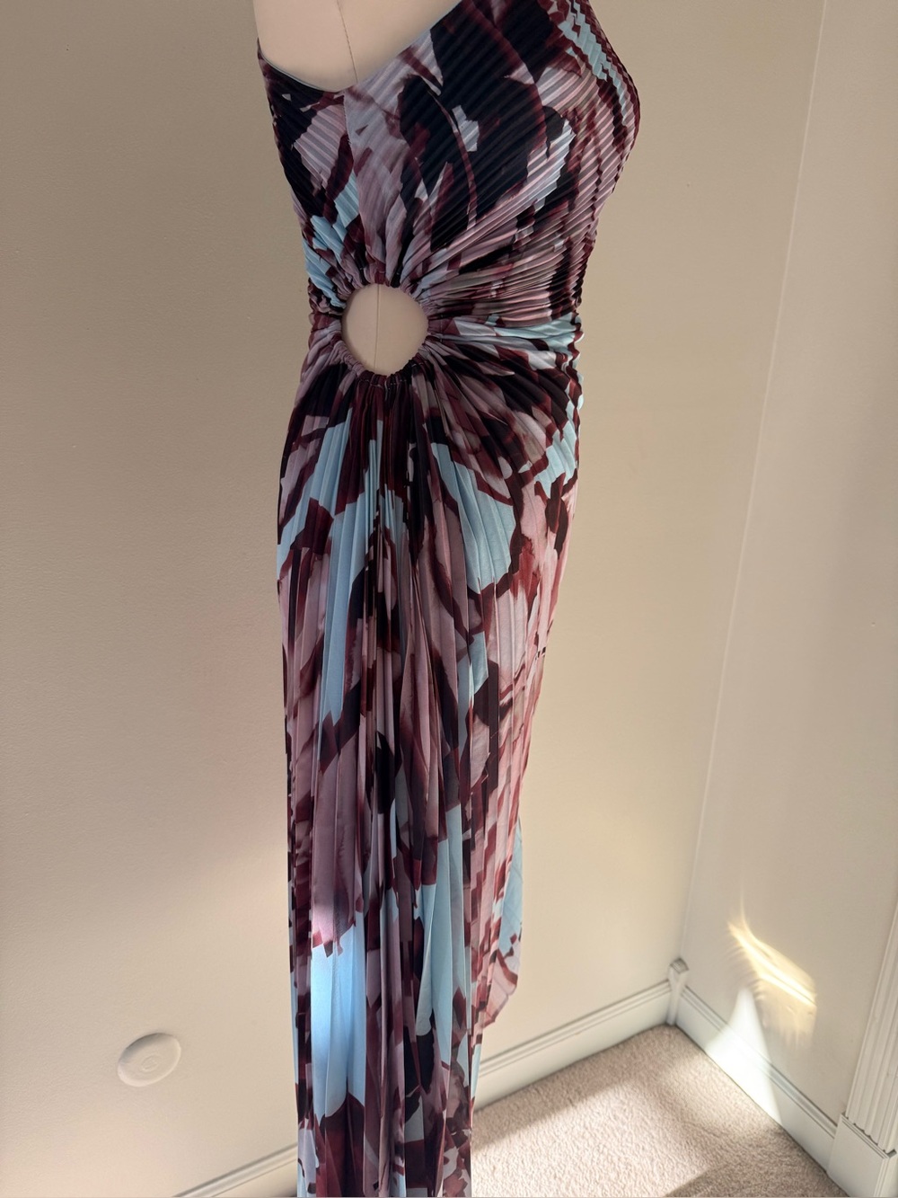 Socialite XS Floral Pleated One Shoulder Cutout Asymmetrical Midi Dress - Picture 6 of 6